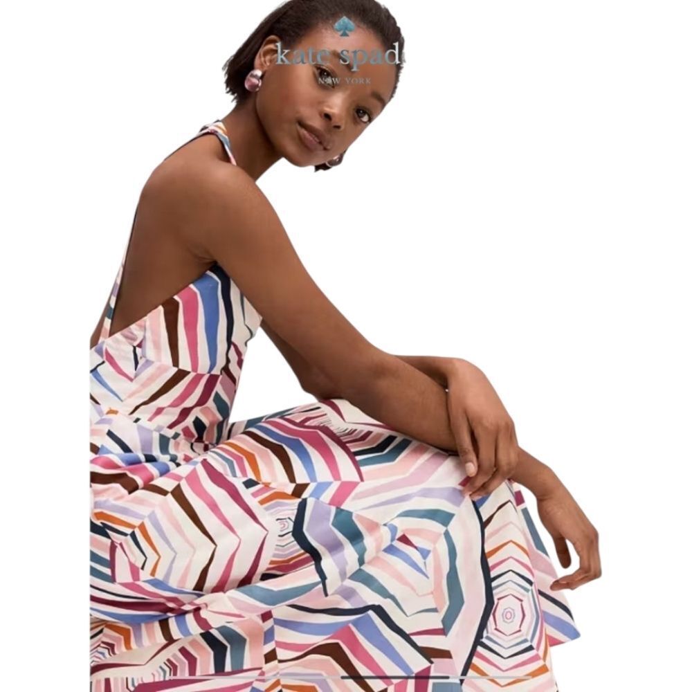 NWT Kate Spade Dress Geobrella Silk Linen Halter Multicolor A Line 6 - Picture 4 of 13